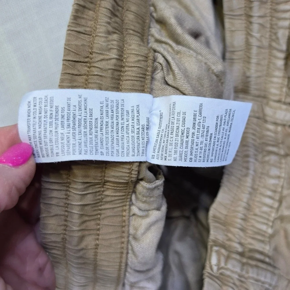 American Eagle Flex Cargo Jogger Pants Khaki Tan Mens Small Drawstring Stretch